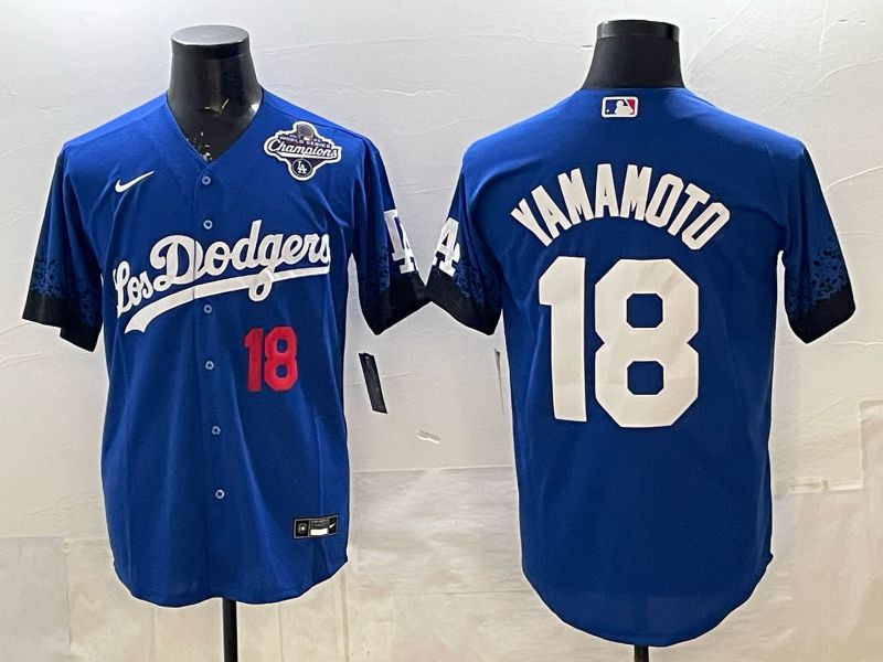 Men 2026 Nike Los Angeles Dodgers #18 Yamamoto Blue Game MLB Jersey 09
